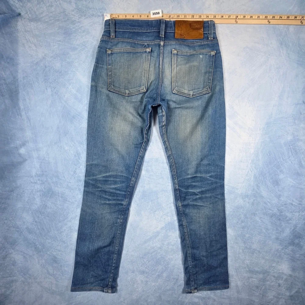 Naked & Famous Denim Mens Slim Blue Faded Whiskered Button Fly Jeans 29x29